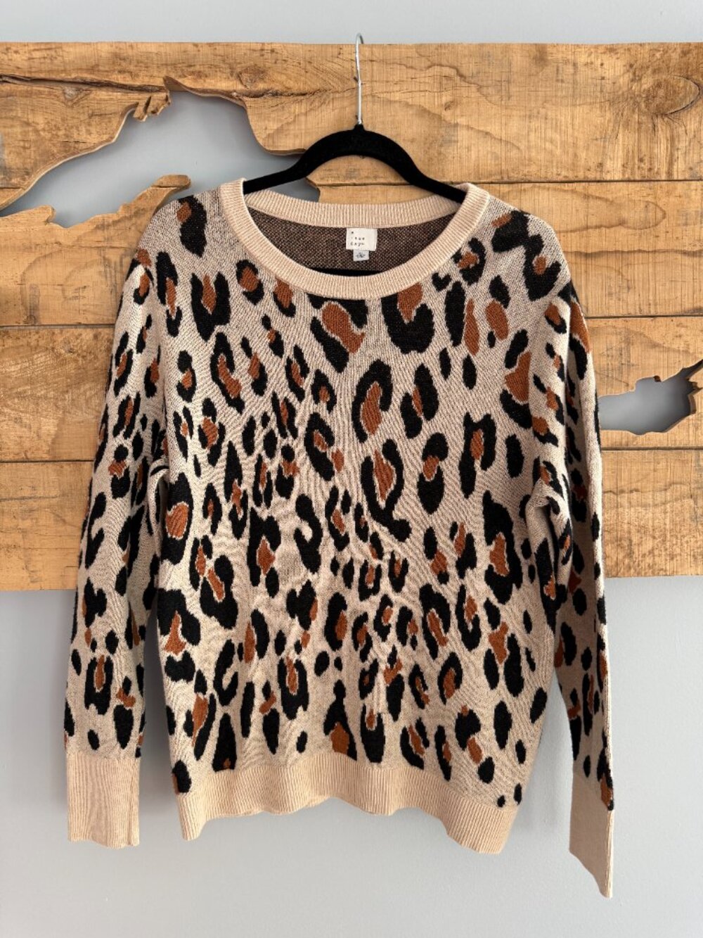 A New Day Leopard Print Crewneck Knit Sweater | Size XL